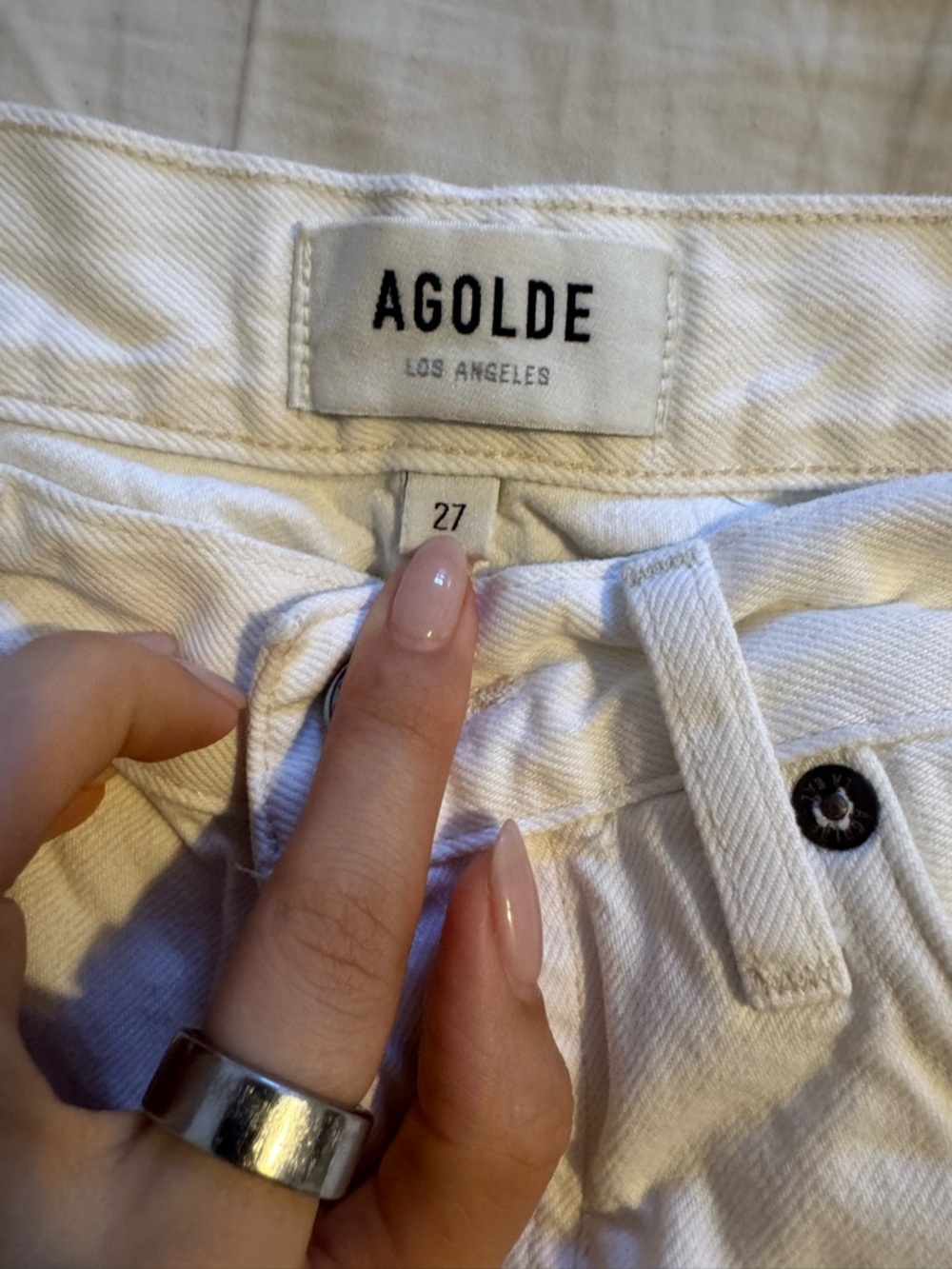 Agolde White Denim Frayed Hem Shorts - Picture 4 of 5